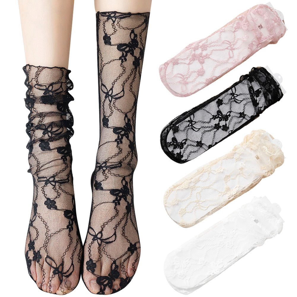 4 Pairs Women's Lace Socks Girl's Sheer Slouch Socks