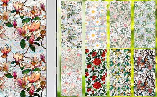 Retro Magnolia Flowers Window Privacy Film