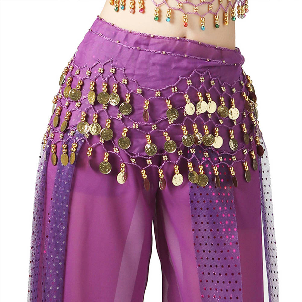 2 Pcs Women's Belly Dance Hip Scarf, Belly Dance Skirt Wrap with Sequins Coins