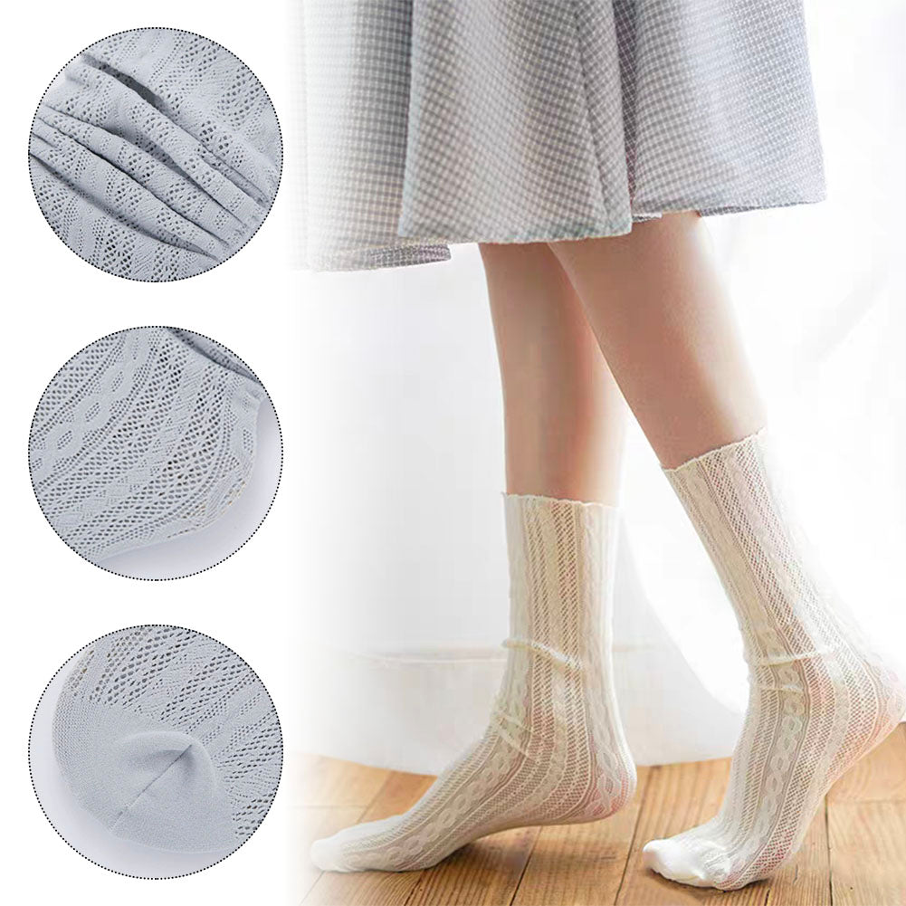 6 Pairs Women Lace Socks Mesh Sheer Ankle Socks