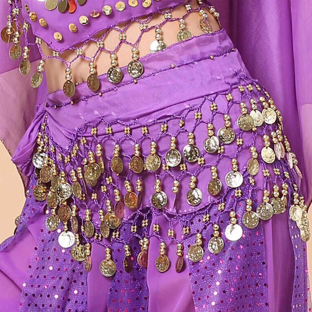 2 Pcs Women's Belly Dance Hip Scarf, Belly Dance Skirt Wrap with Sequins Coins