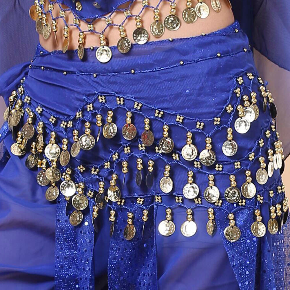 2 Pcs Women's Belly Dance Hip Scarf, Belly Dance Skirt Wrap with Sequins Coins