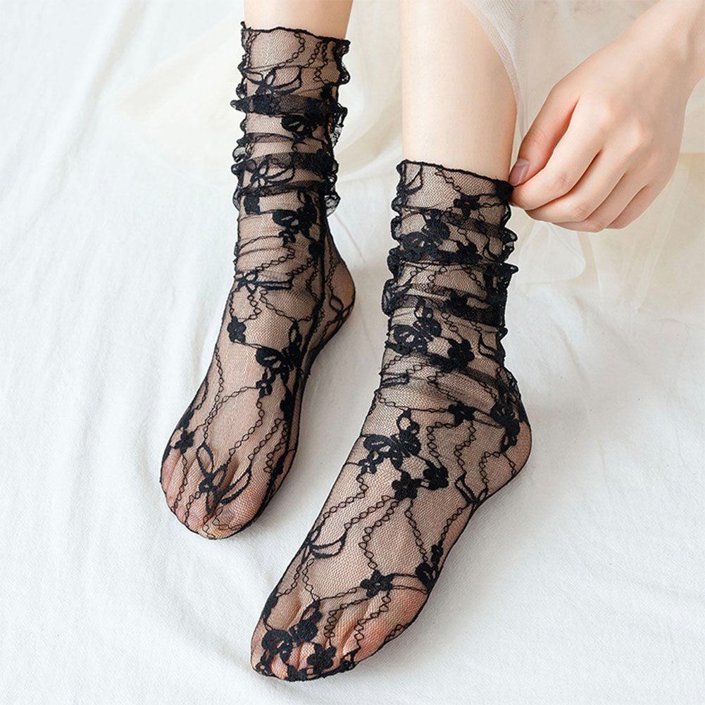 4 Pairs Women's Lace Socks Girl's Sheer Slouch Socks