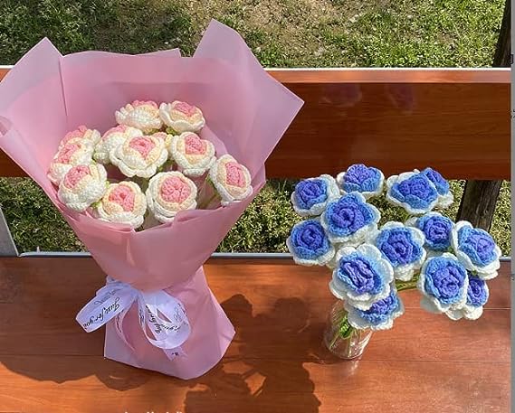 Knitted Crochet Rose Flower Bouquet