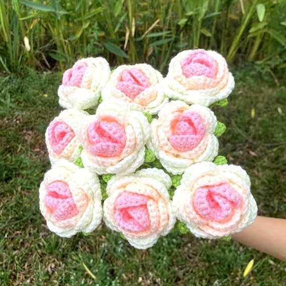 Knitted Crochet Rose Flower Bouquet