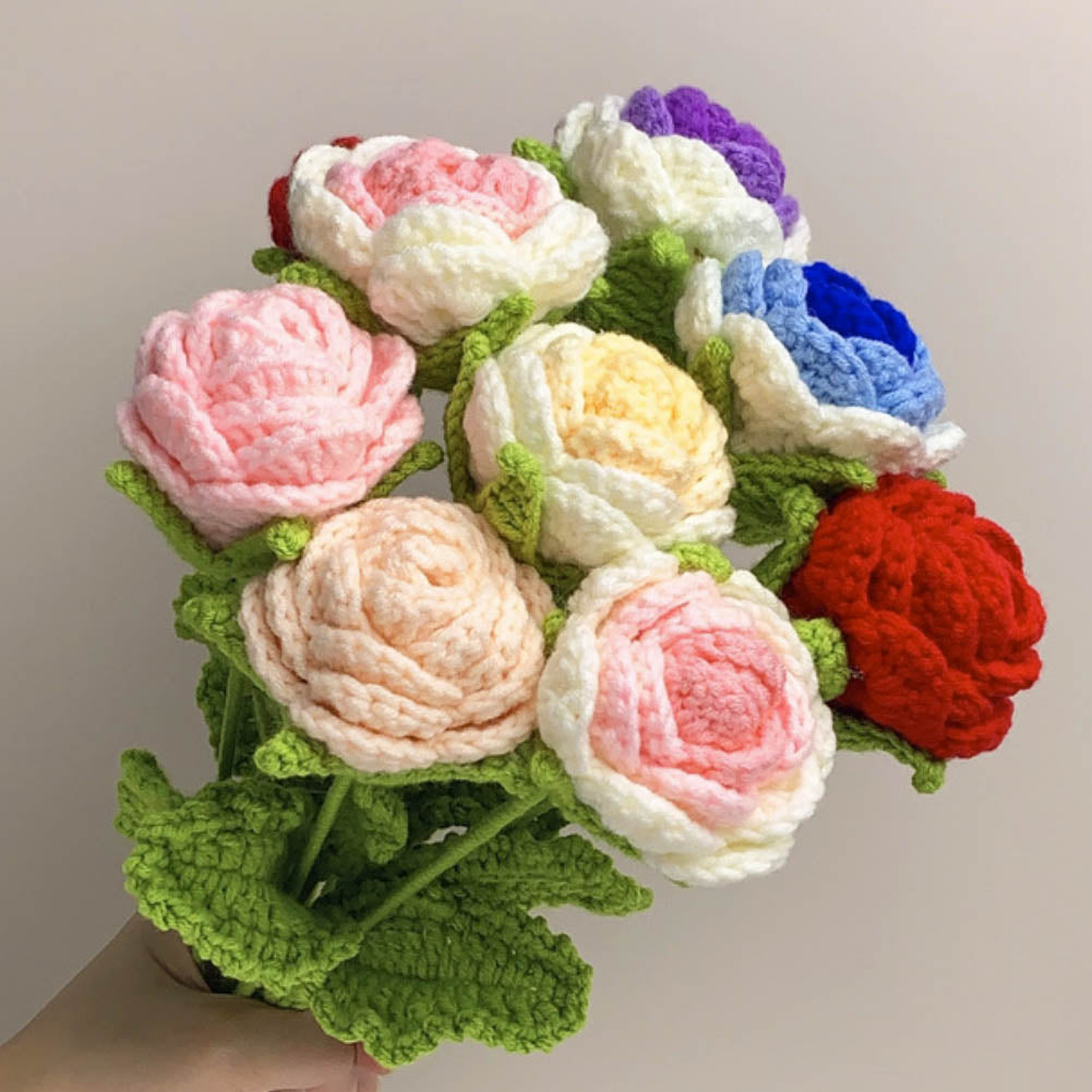 Knitted Crochet Rose Flower Bouquet