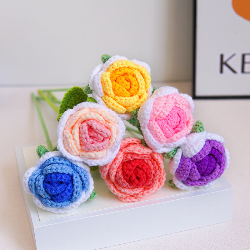 Knitted Crochet Rose Flower Bouquet