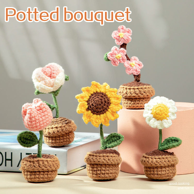 Hand-Knitted Crochet Flower with pot