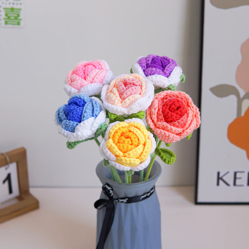 Knitted Crochet Rose Flower Bouquet