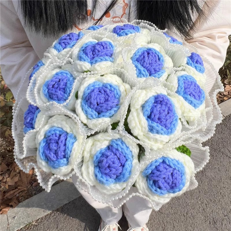 Knitted Crochet Rose Flower Bouquet