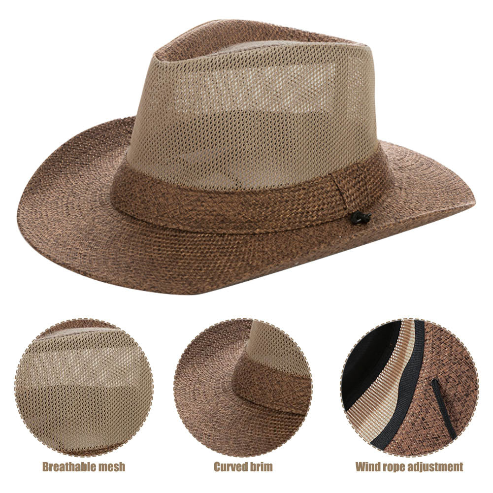 Unisex Wide Brim Straw Hat Fedora Beach Sun Hat UPF50+ Fishing Hats